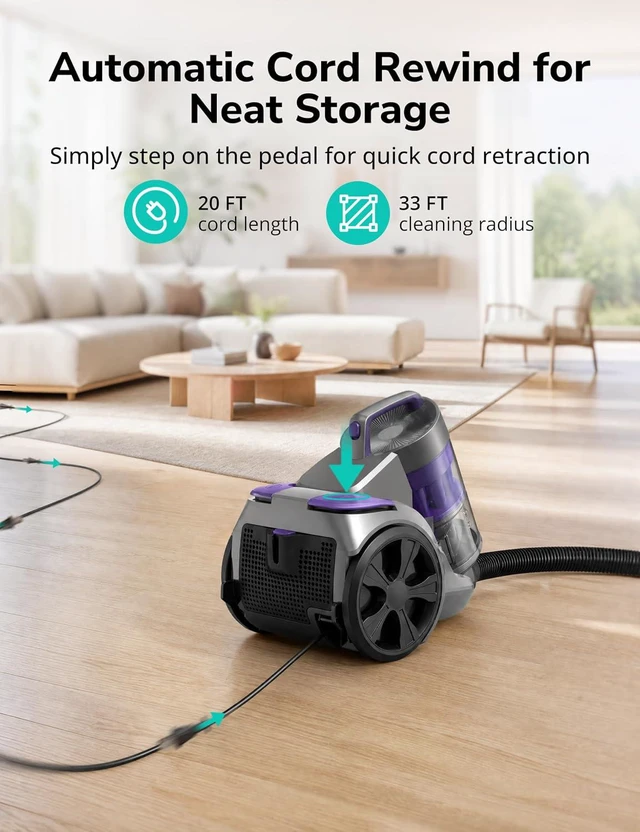 Alt view image 6 of 7 - Canister Vacuum Cleaner, 1700W 45Kpa Bagless HEPA Vacuum