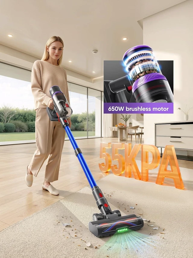Alt view image 2 of 7 - SMOTURE Cordless Vacuum Cleaner, Upgraded 650W 55KPA 70Mins Vacuum Cleaner for Home, Pet Brush&3.3Ft Hose, Self-Stand, Auto Mode,Touchscreen, Anti-tangle Vacuum, Stick Vacuum for Pet Hair/Carpet/Floor