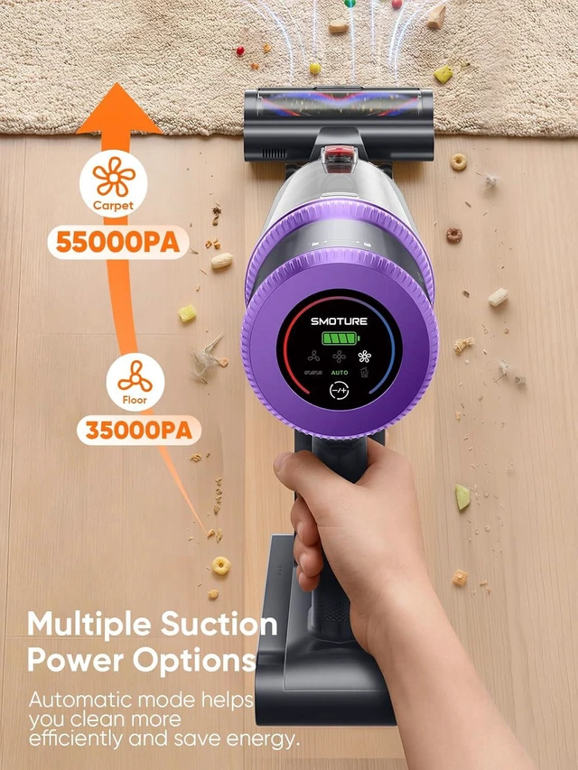 Alt view image 7 of 7 - SMOTURE Cordless Vacuum Cleaner, Upgraded 650W 55KPA 70Mins Vacuum Cleaner for Home, Pet Brush&3.3Ft Hose, Self-Stand, Auto Mode,Touchscreen, Anti-tangle Vacuum, Stick Vacuum for Pet Hair/Carpet/Floor