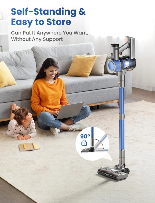 Alt view image 3 of 7 - Dzaki Cordless Stick Vacuum Cleaner, 650W 55KPa Brushless Motor, 60-Min Runtime, Detachable Battery, Anti-Tangle, Self-Standing, Vacuum Cleaners for Home, Pet Hair, Carpet & Hardwood Floors