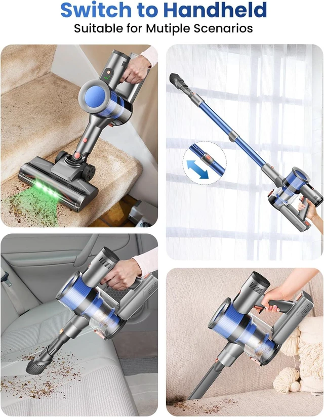 Alt view image 7 of 7 - Dzaki Cordless Stick Vacuum Cleaner, 650W 55KPa Brushless Motor, 60-Min Runtime, Detachable Battery, Anti-Tangle, Self-Standing, Vacuum Cleaners for Home, Pet Hair, Carpet & Hardwood Floors