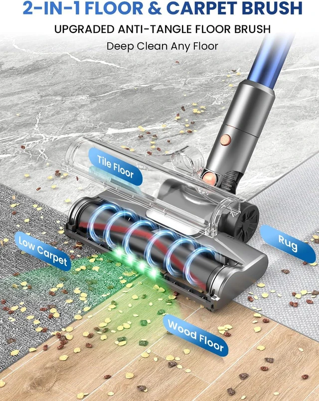 Alt view image 6 of 7 - Dzaki Cordless Stick Vacuum Cleaner, 650W 55KPa Brushless Motor, 60-Min Runtime, Detachable Battery, Anti-Tangle, Self-Standing, Vacuum Cleaners for Home, Pet Hair, Carpet & Hardwood Floors