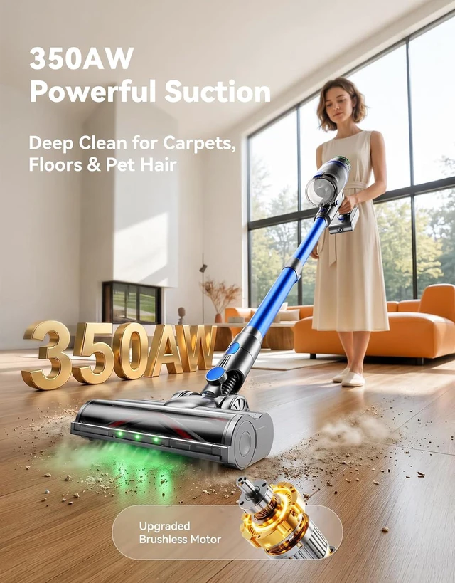 Alt view image 2 of 7 - Cordless Vacuum Cleaner, 350AW/70Min Vacuum Cleaners for Home, Stick Vacuum
