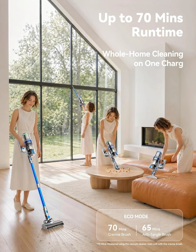 Alt view image 3 of 7 - Cordless Vacuum Cleaner, 350AW/70Min Vacuum Cleaners for Home, Stick Vacuum