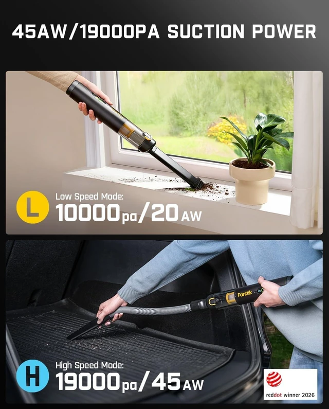 Alt view image 6 of 7 - Fanttik Slim V10 APEX Cordless Car Vacuum, 4-in-1 Portable Mini Handheld Vac, Upgraded Smart Digital Display, 19kPa Suction Power, 2 Suction Modes for Small Jobs, Car, Office Desk, Keyboards (Black)