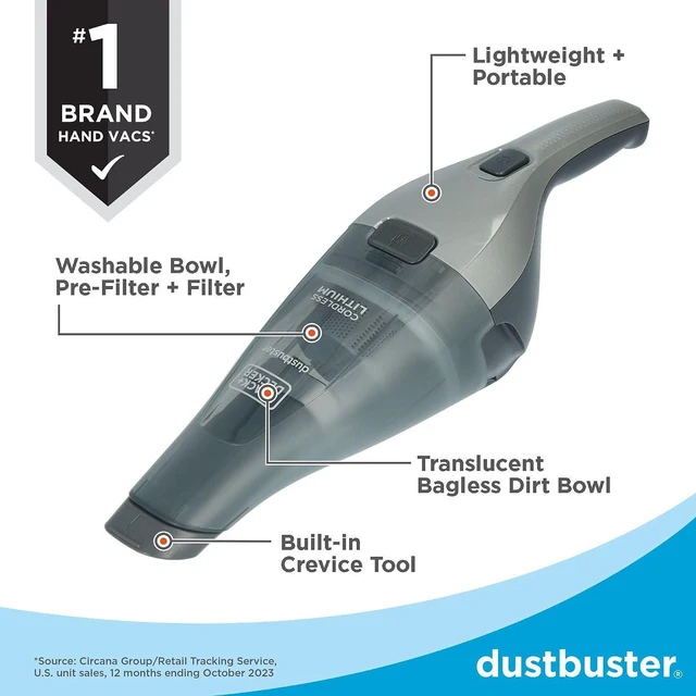 Alt view image 3 of 7 - BLACK+DECKER dustbuster Handheld Vacuum, 8V Cordless, Hand Vacuum for Quick Cleanup with Crevice Tool and Washable Filter (HNVC220BCZ01)