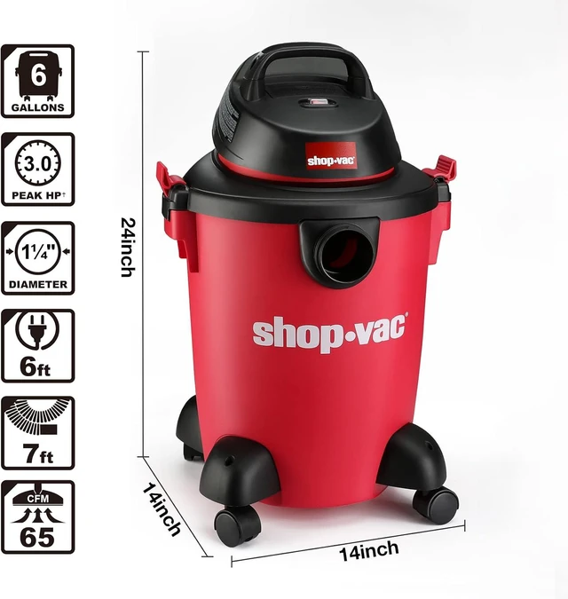 Alt view image 4 of 7 - Shop-Vac 6 Gallon 3.0 Peak HP Wet/Dry Vacuum, 3 in 1 Function - 5971636