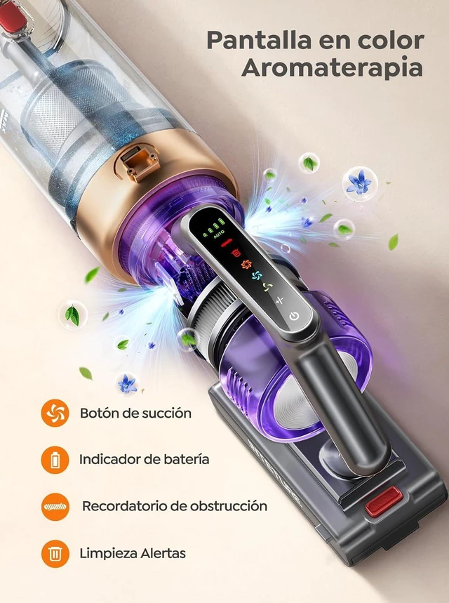 Alt view image 7 of 7 - INTETURE Cordless Vacuum Cleaner, 650W 55KPA 70 Mins Vacuum Cleaners for Home, Anti-Tangle Stick Vacuum with Touch Screen, Wall Mount Charging, Upgraded Vacuum Cordless for Pet Hair/Carpet/Floors