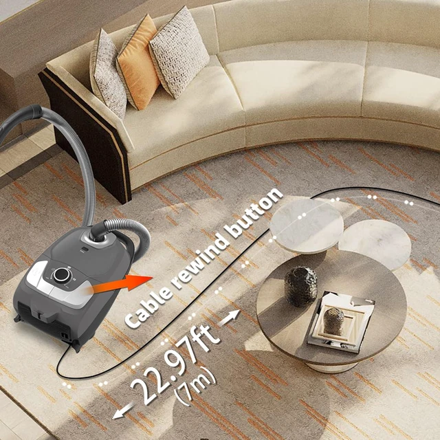 Alt view image 2 of 7 - Akitas C11WT Bagged Canister Vacuum Cleaner, Wessel Turbo Brush for Pet Hair (Cat & Dog), HEPA Filtration, 33ft Cleaning Radius, with Retractable Cord and Wide Parquet Brush