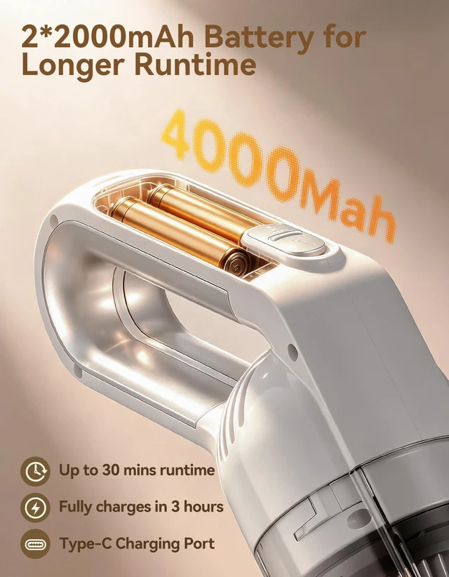 Alt view image 3 of 6 - Handheld Vacuum Cleaner, 20000 Pa Car Vacuum Cordless White