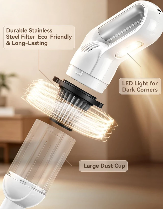 Alt view image 4 of 6 - Handheld Vacuum Cleaner, 20000 Pa Car Vacuum Cordless White