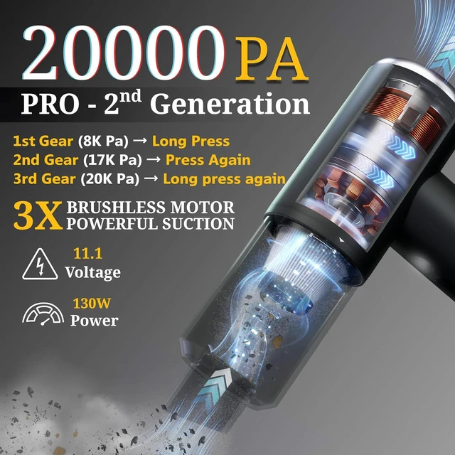 Alt view image 2 of 7 - Car Vacuum Cordless Handheld Vacuum Cleaner Mini Portable Car Vacuum Brushless Motor Rechargeable Type C Blower Inflator Deflator Car Cleaning Kit (DX-1 Pro)