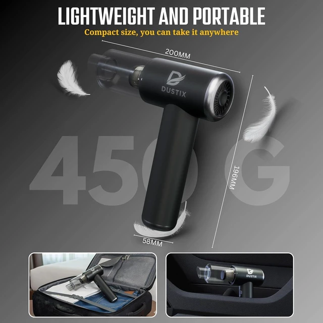 Alt view image 7 of 7 - Car Vacuum Cordless Handheld Vacuum Cleaner Mini Portable Car Vacuum Brushless Motor Rechargeable Type C Blower Inflator Deflator Car Cleaning Kit (DX-1 Pro)