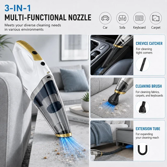 Alt view image 2 of 7 - Handheld Vacuum Cordless, Rechargeable Portable Car Vacuum with LED Light