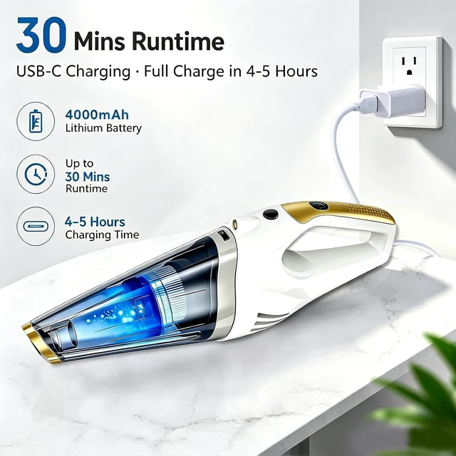 Alt view image 3 of 7 - Handheld Vacuum Cordless, Rechargeable Portable Car Vacuum with LED Light