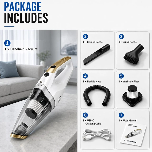 Alt view image 5 of 7 - Handheld Vacuum Cordless, Rechargeable Portable Car Vacuum with LED Light