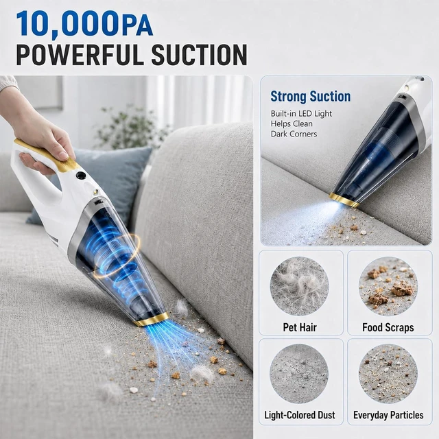 Alt view image 6 of 7 - Handheld Vacuum Cordless, Rechargeable Portable Car Vacuum with LED Light