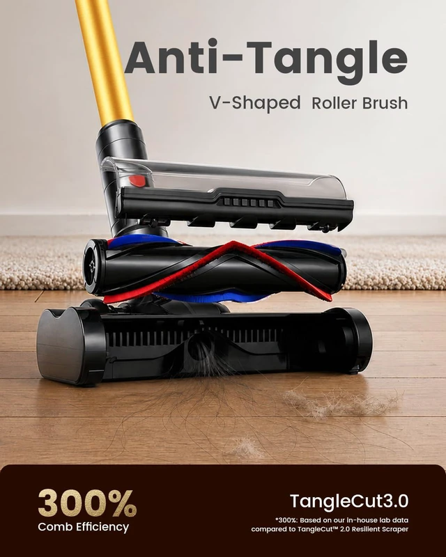 Alt view image 6 of 7 - Cordless Vacuum Cleaner, 650W 55KPa Powerful Suction, 75 Mins Runtime, Anti-Tangle, Self-Standing, 8-in-1 Lightweight Stick Vacuum for Hardwood Floor