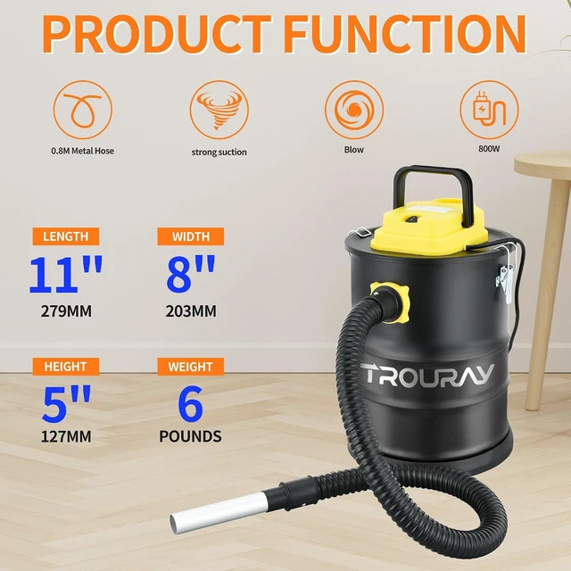 Alt view image 6 of 7 - Ash Vacuum Cleaner, 800W,2.6 Gallon Fireplace Vacuum