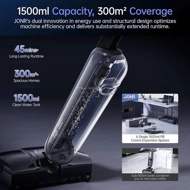 Alt view image 2 of 7 - JONR H2 Cordless Wet Dry Vacuum Cleaner with Warm Water Self-Cleaning, Innovative Odor Protection Design, 20,000Pa Hurricane Suction, 180°Lie-Flat with Zero Power & Capacity Loss
