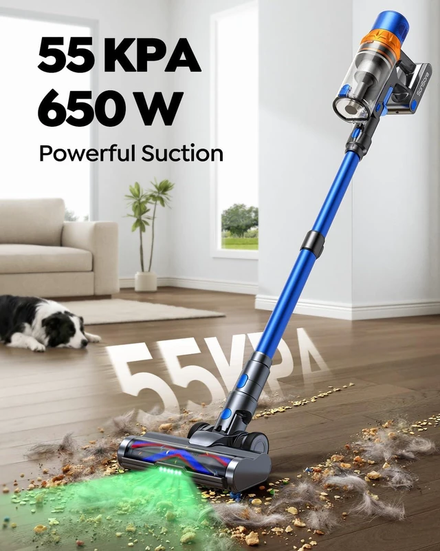 Alt view image 2 of 7 - Cordless Vacuum Cleaner, 650W/55KPa/70Mins Stick Vacuum with Bendable Wand, 3.3 ft Hose, Auto Mode, Self-Standing, Aromatherapy, V-Shaped Anti-Tangle Brush for Hard Floor, Carpet & Pet Hair (X13)