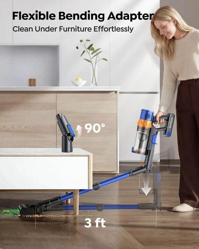 Alt view image 4 of 7 - Cordless Vacuum Cleaner, 650W/55KPa/70Mins Stick Vacuum with Bendable Wand, 3.3 ft Hose, Auto Mode, Self-Standing, Aromatherapy, V-Shaped Anti-Tangle Brush for Hard Floor, Carpet & Pet Hair (X13)