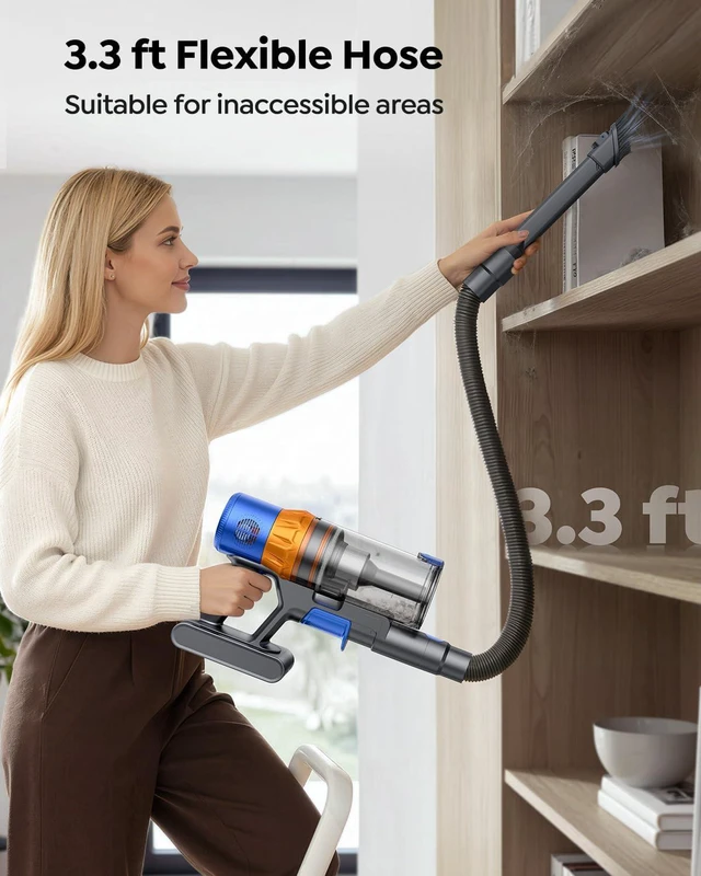 Alt view image 5 of 7 - Cordless Vacuum Cleaner, 650W/55KPa/70Mins Stick Vacuum with Bendable Wand, 3.3 ft Hose, Auto Mode, Self-Standing, Aromatherapy, V-Shaped Anti-Tangle Brush for Hard Floor, Carpet & Pet Hair (X13)