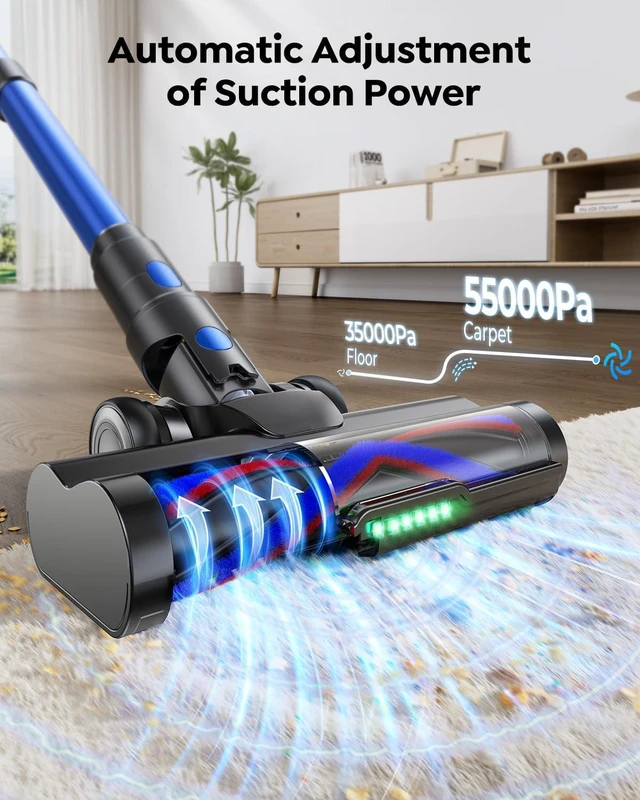 Alt view image 6 of 7 - Cordless Vacuum Cleaner, 650W/55KPa/70Mins Stick Vacuum with Bendable Wand, 3.3 ft Hose, Auto Mode, Self-Standing, Aromatherapy, V-Shaped Anti-Tangle Brush for Hard Floor, Carpet & Pet Hair (X13)