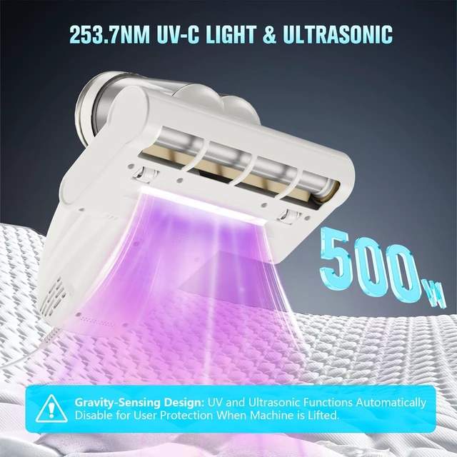 Alt view image 2 of 7 - Bed Vacuum Cleaner Mattress Vacuum Cleaner,16Kpa Powerful Handheld Vacuums with UV-C Light & Double Dust Cup & High Heating & Ultrasonic & HEPA Filter for Bed Sofa(Corded,Grey White)