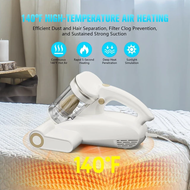 Alt view image 4 of 7 - Bed Vacuum Cleaner Mattress Vacuum Cleaner,16Kpa Powerful Handheld Vacuums with UV-C Light & Double Dust Cup & High Heating & Ultrasonic & HEPA Filter for Bed Sofa(Corded,Grey White)