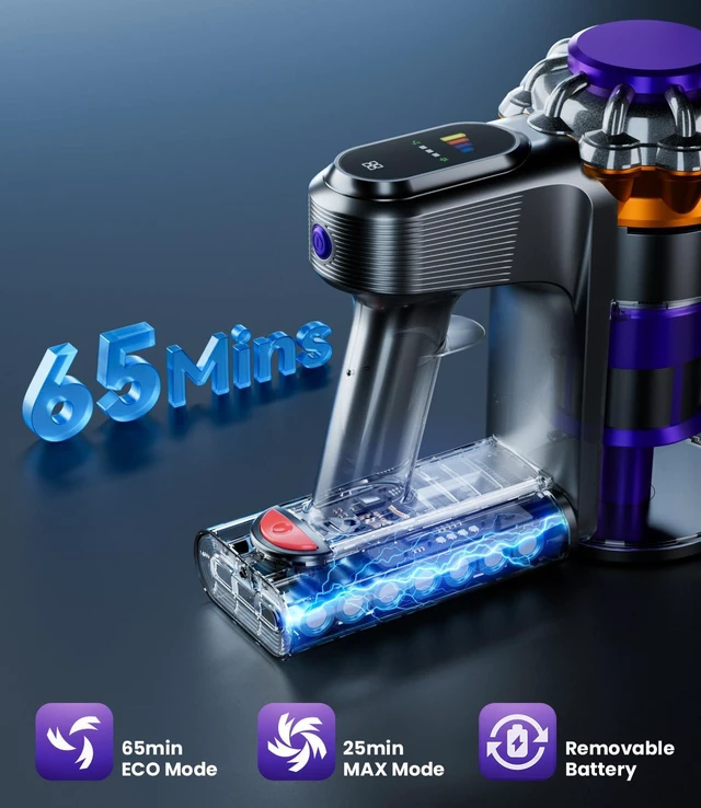Alt view image 3 of 7 - Cordless Vacuum Cleaner, 600W 50KPA Vacuum Cleaners for Home, 65Mins Stick Vacuum Cordless with Self-Standing, LED Display & Anti-Tangle, Lightweight Wireless Vacuum for Pet Hair/Carpets/Floors