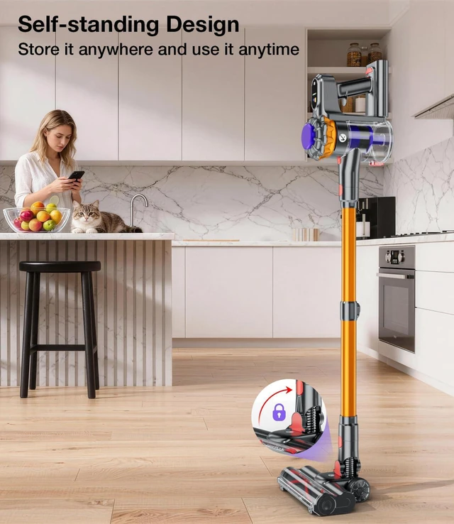 Alt view image 4 of 7 - Cordless Vacuum Cleaner, 600W 50KPA Vacuum Cleaners for Home, 65Mins Stick Vacuum Cordless with Self-Standing, LED Display & Anti-Tangle, Lightweight Wireless Vacuum for Pet Hair/Carpets/Floors