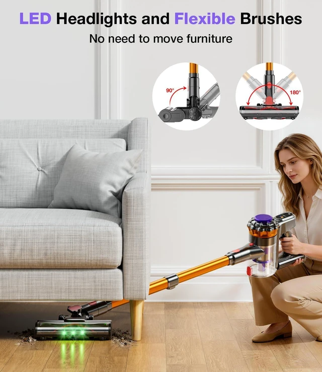 Alt view image 6 of 7 - Cordless Vacuum Cleaner, 600W 50KPA Vacuum Cleaners for Home, 65Mins Stick Vacuum Cordless with Self-Standing, LED Display & Anti-Tangle, Lightweight Wireless Vacuum for Pet Hair/Carpets/Floors
