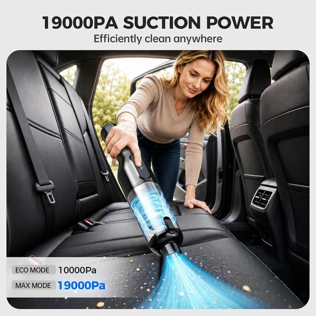 Alt view image 2 of 7 - dormzie Handheld Vacuum Cordless, Car Vacuum with 19000Pa Powerful Suction,1.3 lbs Lightweight, Type-C Charge, Multiple Accessories for Car Home Office Pet