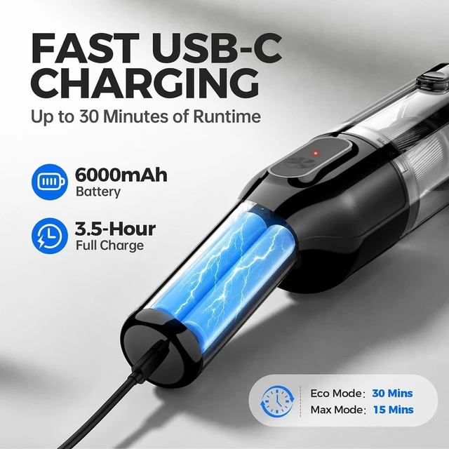 Alt view image 6 of 7 - dormzie Handheld Vacuum Cordless, Car Vacuum with 19000Pa Powerful Suction,1.3 lbs Lightweight, Type-C Charge, Multiple Accessories for Car Home Office Pet