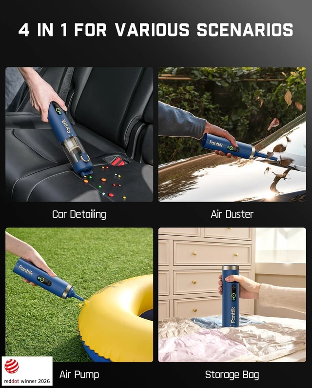 Alt view image 3 of 7 - Fanttik Slim V10 APEX Cordless Car Vacuum, 4-in-1 Portable Mini Handheld Vac, Upgraded Smart Digital Display, 19kPa Suction Power, 2 Suction Modes for Small Jobs, Car, Office Desk, Keyboards (Blue)