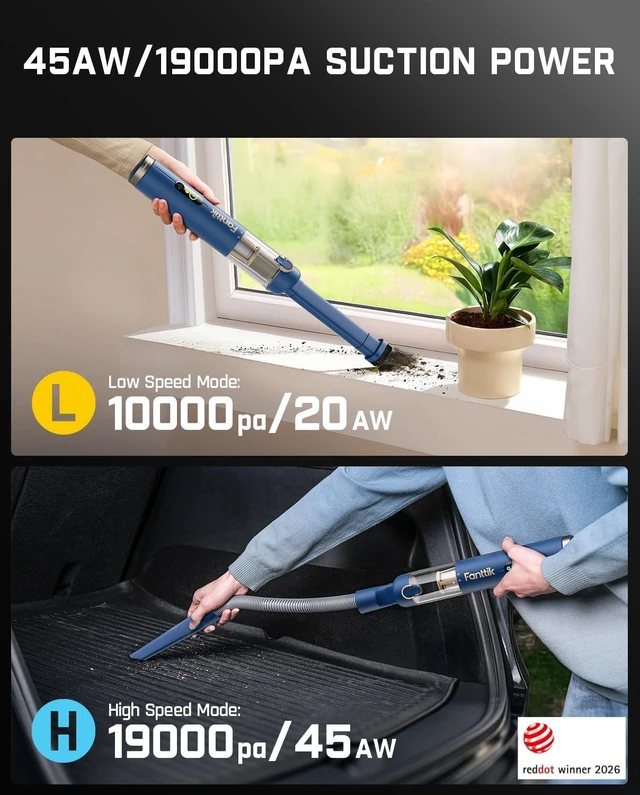Alt view image 5 of 7 - Fanttik Slim V10 APEX Cordless Car Vacuum, 4-in-1 Portable Mini Handheld Vac, Upgraded Smart Digital Display, 19kPa Suction Power, 2 Suction Modes for Small Jobs, Car, Office Desk, Keyboards (Blue)