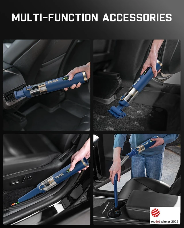 Alt view image 6 of 7 - Fanttik Slim V10 APEX Cordless Car Vacuum, 4-in-1 Portable Mini Handheld Vac, Upgraded Smart Digital Display, 19kPa Suction Power, 2 Suction Modes for Small Jobs, Car, Office Desk, Keyboards (Blue)
