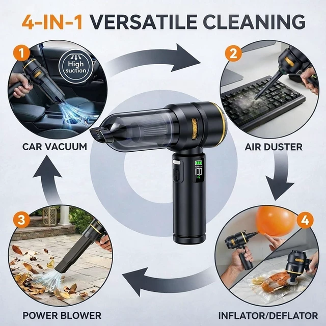 Alt view image 3 of 7 - Handheld Car Vacuum Cleaner, 17000Pa High Power Cordless Vacuum Cleaner, 4-in-1 Portable Mini Air Duster, with LED Light and Multi-Nozzles, Vacuum for Car, Home, Office, Pet Hair