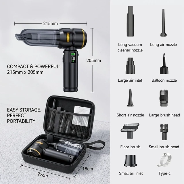 Alt view image 7 of 7 - Handheld Car Vacuum Cleaner, 17000Pa High Power Cordless Vacuum Cleaner, 4-in-1 Portable Mini Air Duster, with LED Light and Multi-Nozzles, Vacuum for Car, Home, Office, Pet Hair