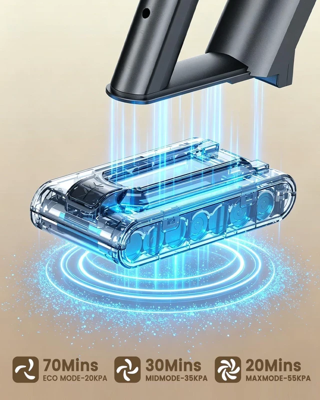 Alt view image 5 of 7 - Cordless Stick Vacuum Cleaners for Home, 650W 55KPA Up to 70Min Runtime