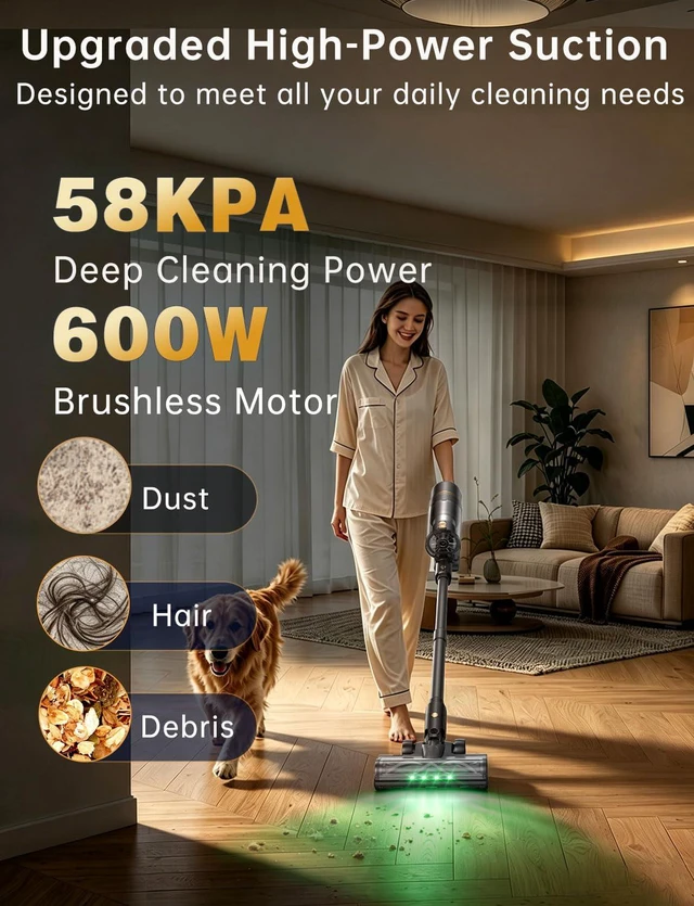 Alt view image 2 of 7 - OXVAC Cordless Stick Vacuum Cleaner for Pet Hair, 58 kPa, Up to 65 Minutes