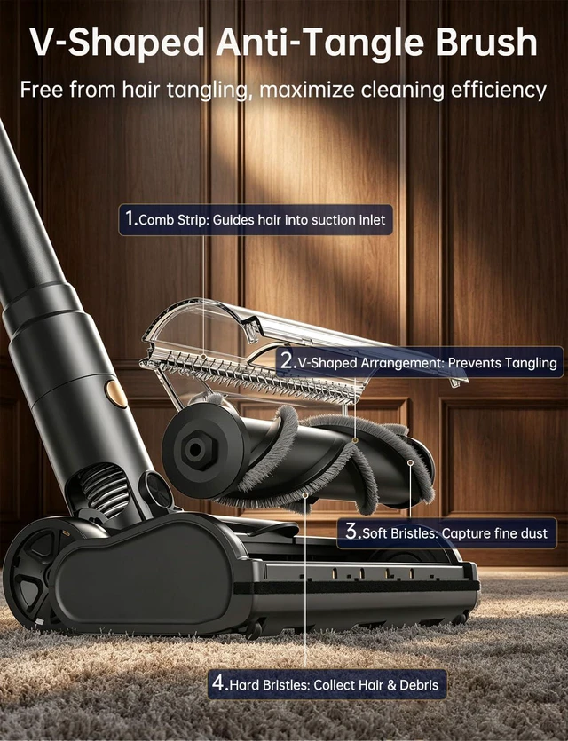 Alt view image 5 of 7 - OXVAC Cordless Stick Vacuum Cleaner for Pet Hair, 58 kPa, Up to 65 Minutes