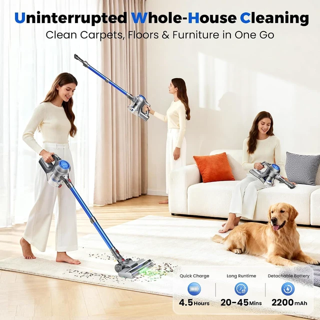 Alt view image 4 of 7 - UML0 Cordless Vacuum Cleaner, Powerful Suction Stick Vacuum Cleaners for Home, 45 Mins Runtime, 1.6L Dust Box, Anti-Tangle, 8-in-1 Rechargeable Vacuum for Hardwood Floor,Carpet,Pet Hair