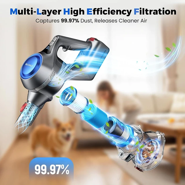 Alt view image 6 of 7 - UML0 Cordless Vacuum Cleaner, Powerful Suction Stick Vacuum Cleaners for Home, 45 Mins Runtime, 1.6L Dust Box, Anti-Tangle, 8-in-1 Rechargeable Vacuum for Hardwood Floor,Carpet,Pet Hair