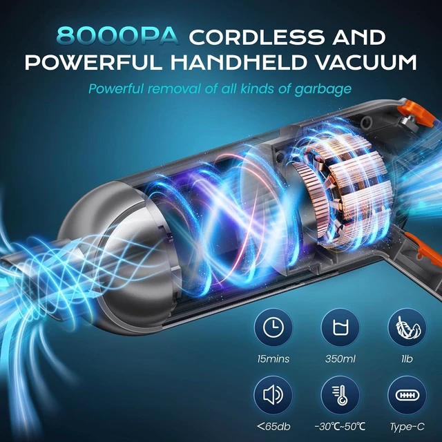 Alt view image 2 of 7 - Portable Handheld Vacuum Cordless 8KPA Car Cleaner LED Light