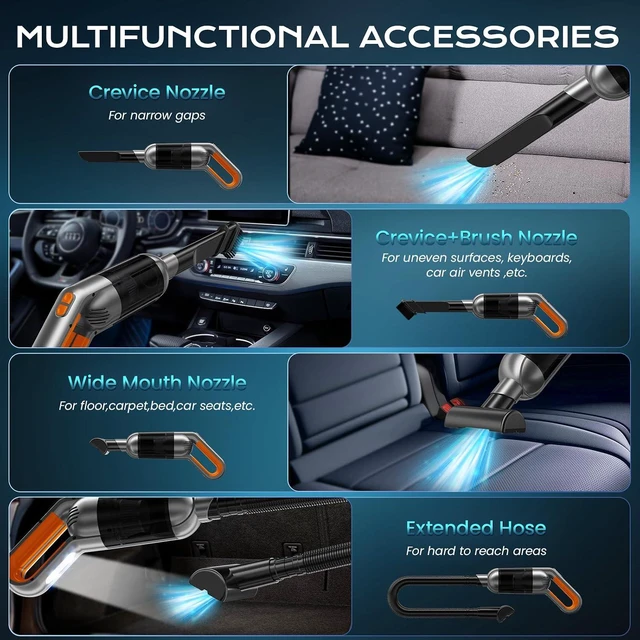 Alt view image 4 of 7 - Portable Handheld Vacuum Cordless 8KPA Car Cleaner LED Light