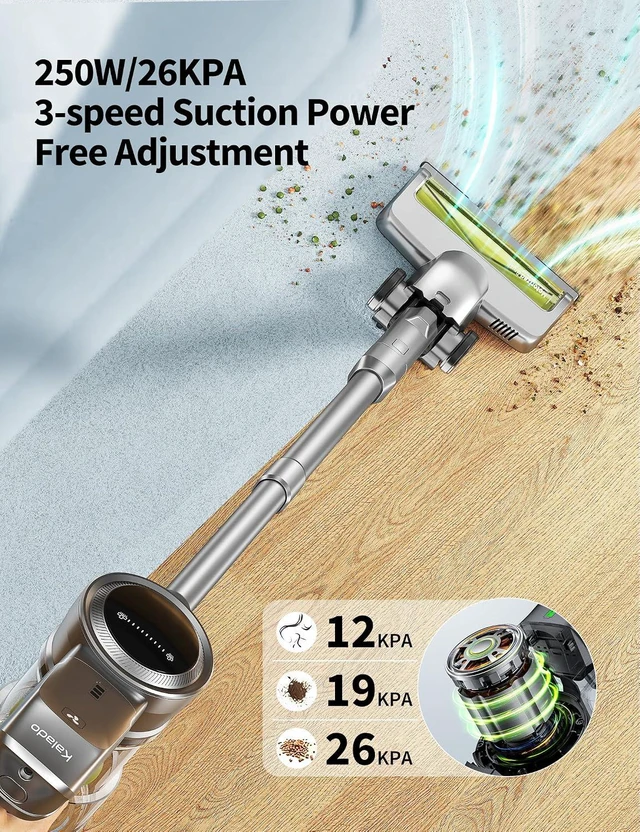 Alt view image 3 of 7 - kalado Cordless Vacuum Cleaner 250w, 26000pa Stick Vacuum Cleaner, LED Display Screen, Detachable Battery, Suitable for Hard Floors, Carpets, Pet Hair