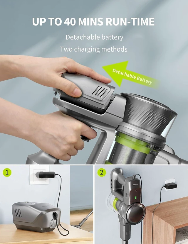 Alt view image 5 of 7 - kalado Cordless Vacuum Cleaner 250w, 26000pa Stick Vacuum Cleaner, LED Display Screen, Detachable Battery, Suitable for Hard Floors, Carpets, Pet Hair