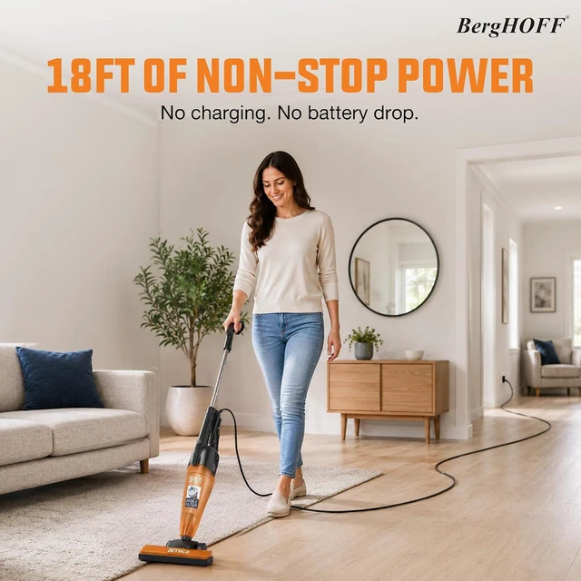 Alt view image 3 of 7 - BergHOFF Merlin All-in-One Corded Stick Vacuum,Detachable Handheld,Orange